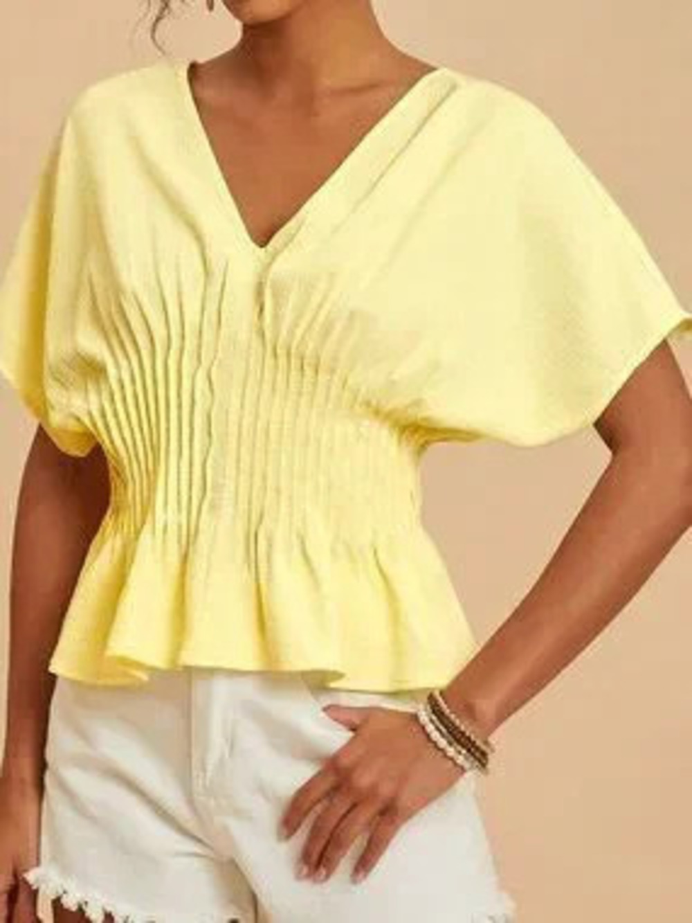 ZARA Yellow Casual Women's Batwing Sleeve Cinched Waist Top